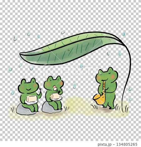 Illustration of frogs on a rainy day Illustration of frogs on a rainy day 134805265