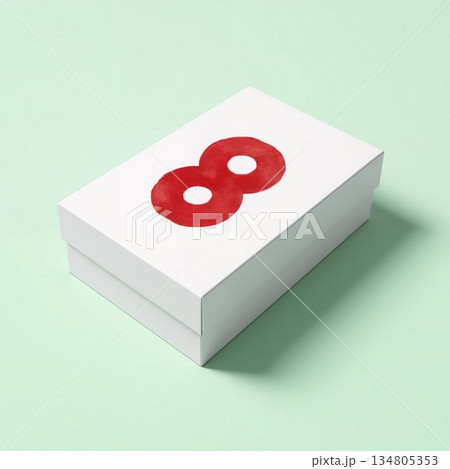 White gift box mockup with red number eight on mint background White gift box mockup with red number eight on mint background 134805353