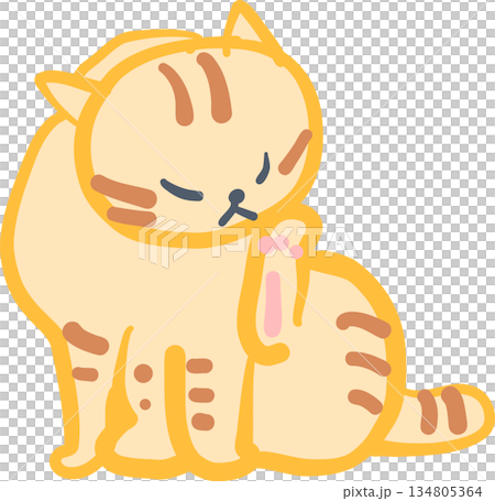 毛づくろいをする茶トラ猫のイラスト 134805364