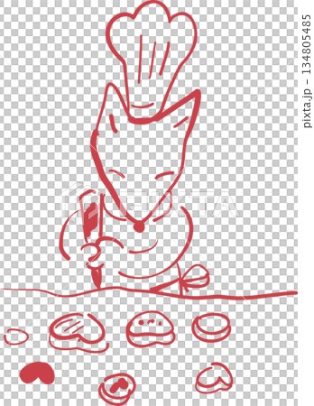 Illustration of a fox making sweets 134805485