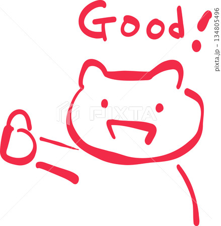 Goodをするくまの赤ペン手描きイラスト 134805496