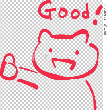 Goodをするくまの赤ペン手描きイラスト 134805496