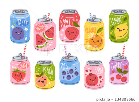 Colorful, carbonated soft soda drinks in common packaging formats isolated set on white background Colorful, carbonated soft soda drinks in common packaging formats isolated set on white background 134805666