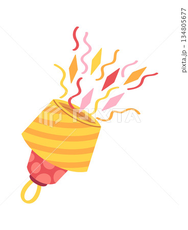 Vibrant party popper exploding confetti 134805677
