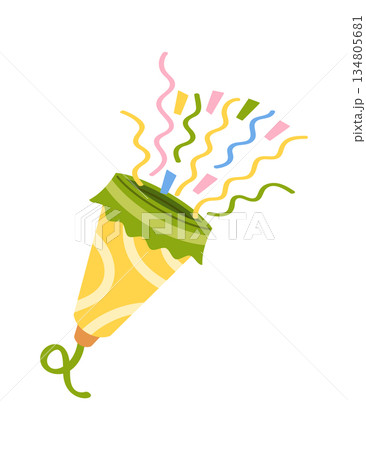 Festive cracker with flying confetti Festive cracker with flying confetti 134805681