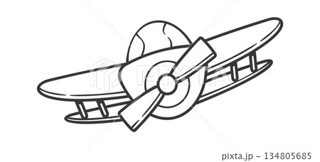 Doodle biplane black-and-white aviation drawing 134805685