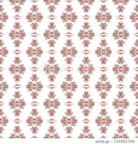 green and red abstract geometric seamless ethnic pattern background, repeatable motif for fabric and wallpaper design illustration 134805784