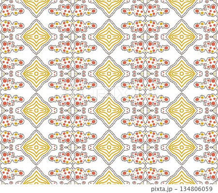 green and red abstract geometric seamless ethnic pattern background, repeatable motif for fabric and wallpaper design illustration 134806059