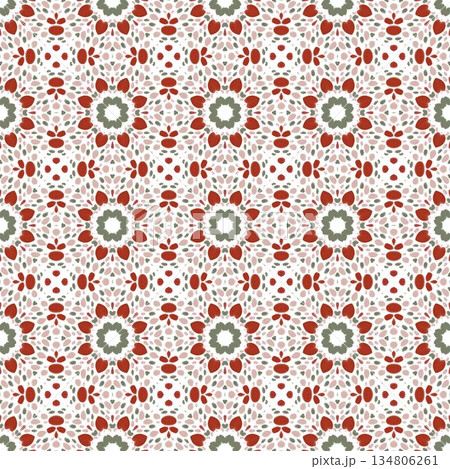 green and red abstract geometric seamless ethnic pattern background, repeatable motif for fabric and wallpaper design illustration 134806261