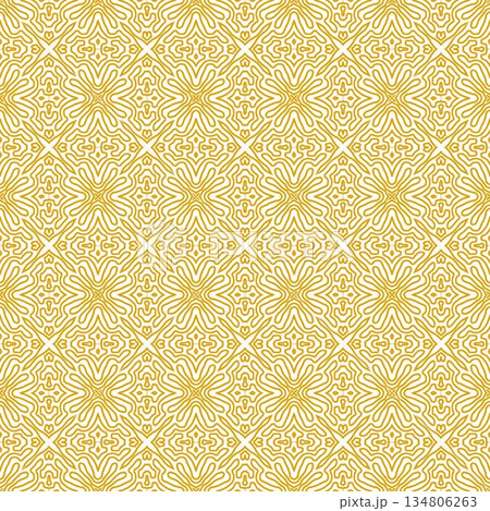 yellow and white abstract geometric seamless pattern background, repeatable motif for fabric and wallpaper design illustration 134806263