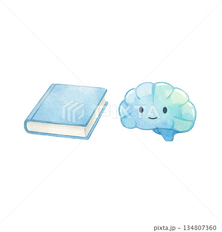 本と脳のキャラクターで表現した学習と知識のイメージイラスト 134807360