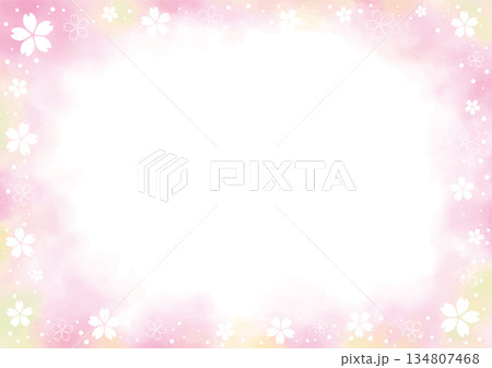 桜を散らしたふわふわした水彩風テクスチャ背景 桜を散らしたふわふわした水彩風テクスチャ背景 134807468