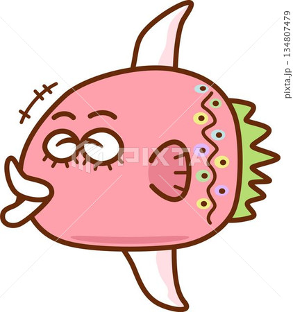 笑顔のカラフルなピンク色のマンボウ 134807479