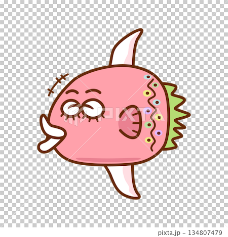 笑顔のカラフルなピンク色のマンボウ 134807479