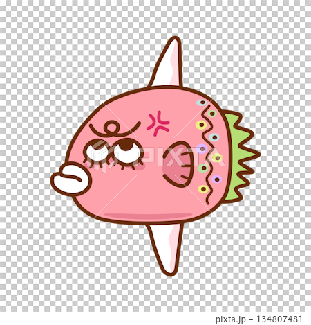 A colorful pink ocean sunfish with an angry expression 134807481