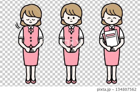 Illustration of a gentle woman giving directions. A vector illustration set of a polite bowing pose for reception and office work. Illustration of a gentle woman giving directions. A vector illustration set of a polite bowing pose for reception and office work. 134807562
