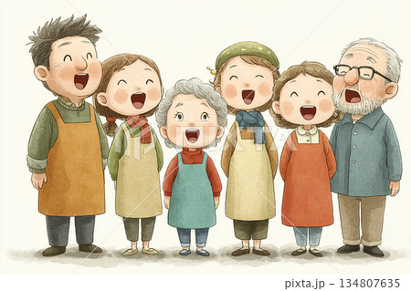 介護福祉士と高齢者が笑顔で並ぶ介護施設の日常コミュニケーション 134807635