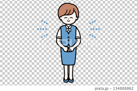 笑顔で丁寧に案内する女性スタッフの全身イラスト 受付・接客・説明・資料用素材 134808862