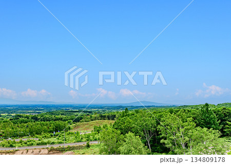 網走の天都山より市内と知床連山を望む 網走の天都山より市内と知床連山を望む 134809178