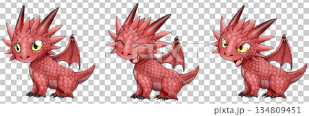 翼を広げた横向きの赤いドラゴンの子供　表情差分付き 134809451