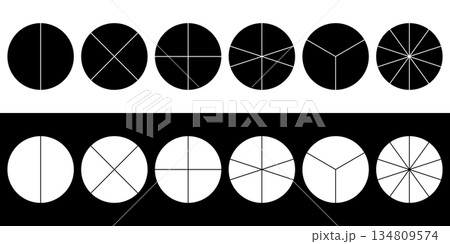 Circles divided in segments. Different numbers equal parts of the sector divides the circle vector illustration. Circles divided in segments. Different numbers equal parts of the sector divides the circle vector illustration. 134809574