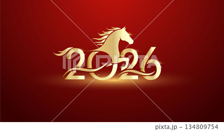 2026金色の駿馬ニューイヤーデザイン 134809754