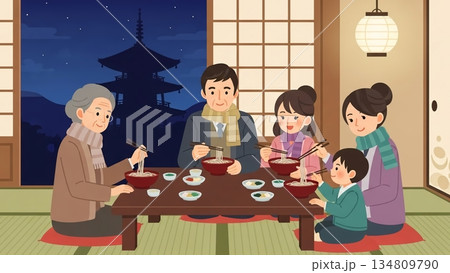 寒い冬の夜、家族団らんの食卓 寒い冬の夜、家族団らんの食卓 134809790