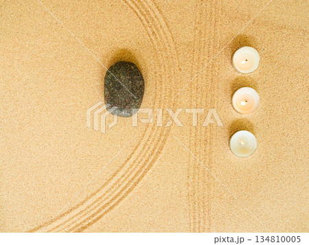 Zen Garden Candle Sand Background Japanese Balance Meditation Relax Buddhism Spirituality, Pattern Line Wave Mandala Mockup Spa Vacation Yoga Lifestyle Natural Summer, Texture Desert,Aroma Therapy. Zen Garden Candle Sand Background Japanese Balance Meditation Relax Buddhism Spirituality, Pattern Line Wave Mandala Mockup Spa Vacation Yoga Lifestyle Natural Summer, Texture Desert,Aroma Therapy. 134810005