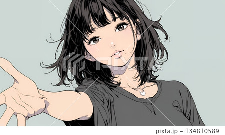 両手を広げて歓迎・驚きの仕草をしている若い女性