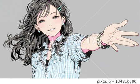 両手を広げて歓迎・驚きの仕草をしている若い女性