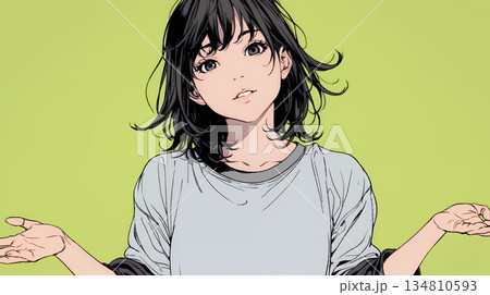 両手を広げて歓迎・驚きの仕草をしている若い女性