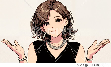 両手を広げて歓迎・驚きの仕草をしている若い女性