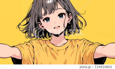 両手を広げて歓迎・驚きの仕草をしている若い女性