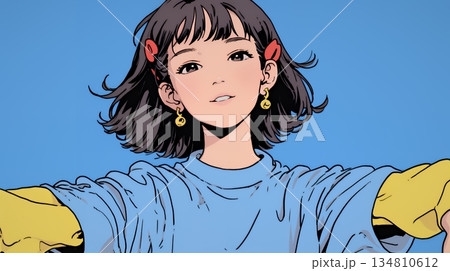 両手を広げて歓迎・驚きの仕草をしている若い女性