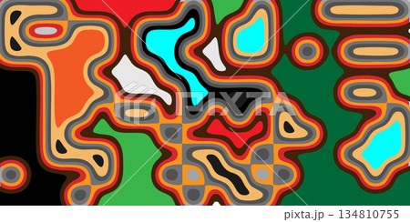 Psychedelic Abstract Flowing Pattern Background Red, Orange, and Green Contoured Labyrinth. Psychedelic Abstract Flowing Pattern Background Red, Orange, and Green Contoured Labyrinth. 134810755
