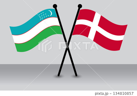Crossed Flags of Uzbekistan and Denmark Representing International Friendship, Unity, and Cultural Exchange Crossed Flags of Uzbekistan and Denmark Representing International Friendship, Unity, and Cultural Exchange 134810857