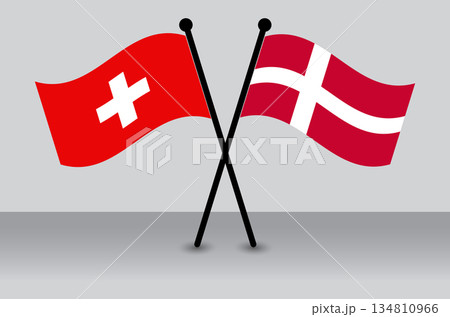Crossed Swiss And Danish Flags Symbolizing Unity, friendship, And International Partnership Crossed Swiss And Danish Flags Symbolizing Unity, friendship, And International Partnership 134810966