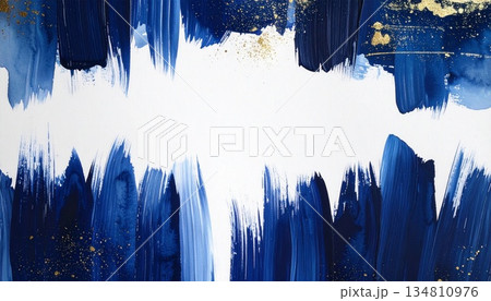 濃紺の縦筆キラキラ墨絵余白背景 134810976