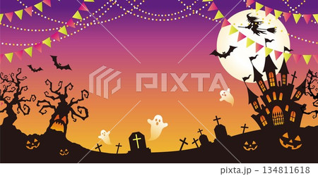 シームレスなハロウィーンの背景イラスト 134811618