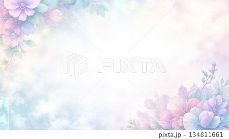 淡い水彩のパステルカラーの花の風景 134811661