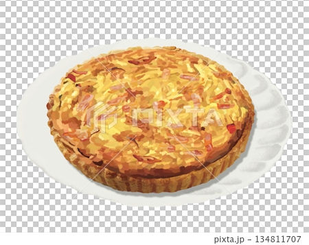 Bacon quiche (whole) with plate 134811707