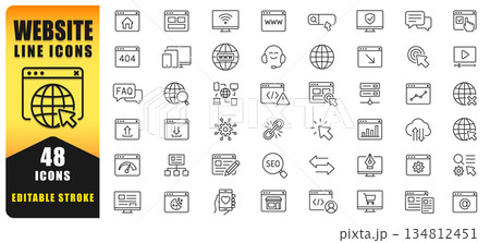Website Line Icon Set Featuring Clean Editable Stroke Icons For Web Design, Development, UI UX, SEO, Hosting, Analytics, Navigation, And Online Services. Perfect For Modern Digital Projects. Isolated Website Line Icon Set Featuring Clean Editable Stroke Icons For Web Design, Development, UI UX, SEO, Hosting, Analytics, Navigation, And Online Services. Perfect For Modern Digital Projects. Isolated 134812451
