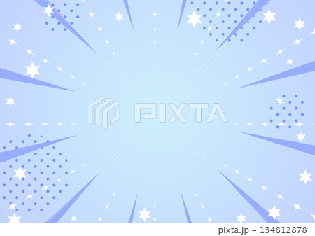 明るいニュースや告知・水色の放射状ラインときらめく星のポップな集中線背景 134812878