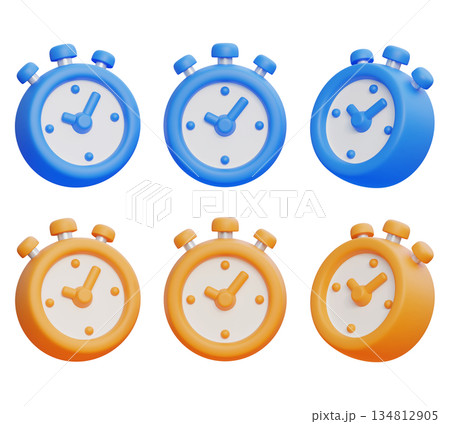 3D render of a cute cartoon stopwatch timer icon 134812905