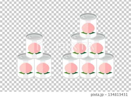 Illustration of stacked cans of white peaches 134813431