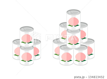 積み重ねた白桃の缶詰のイラスト 134813432