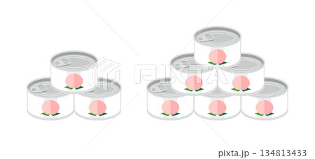 積み重ねた白桃の缶詰のイラスト　ミニサイズ 134813433