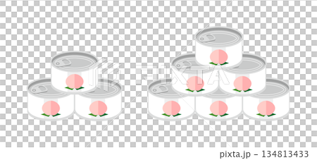 積み重ねた白桃の缶詰のイラスト　ミニサイズ 134813433