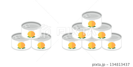 積み重ねた黄桃の缶詰のイラスト　ミニサイズ 134813437