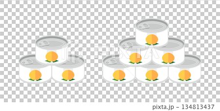 積み重ねた黄桃の缶詰のイラスト　ミニサイズ 134813437